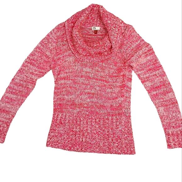 Y2K Vintage Lei Sweater Cowl Neck Jrs Sz L BARBIECORE PINK Sparkle Sequins Boho - Picture 4 of 16